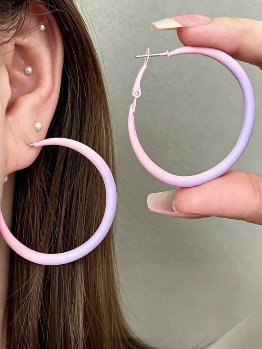 Minimalist Versatile Purple pink Hoop Earrings